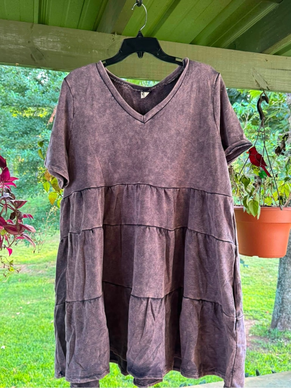 Sew In Love Washed Tiered V‑Neck Midi Dress in purple with pockets